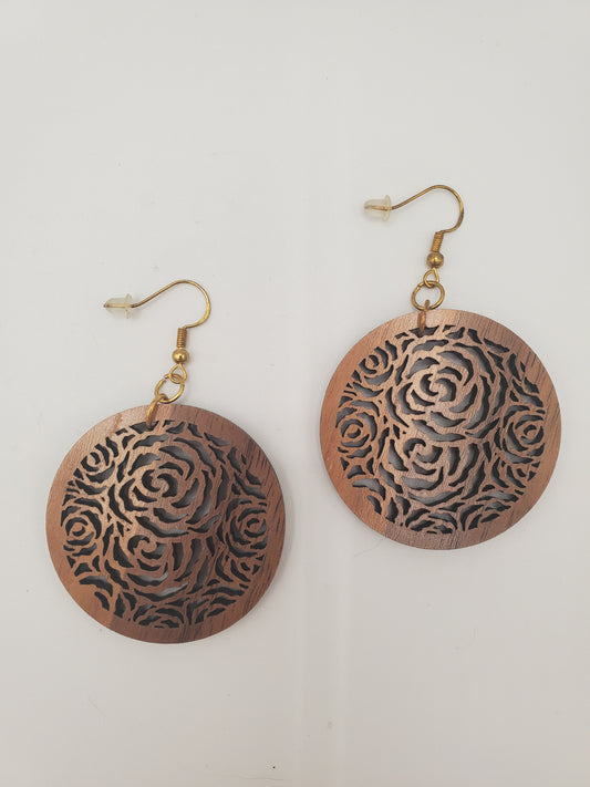 Precision Lasered Wooden Rosebud-Themed Earrings