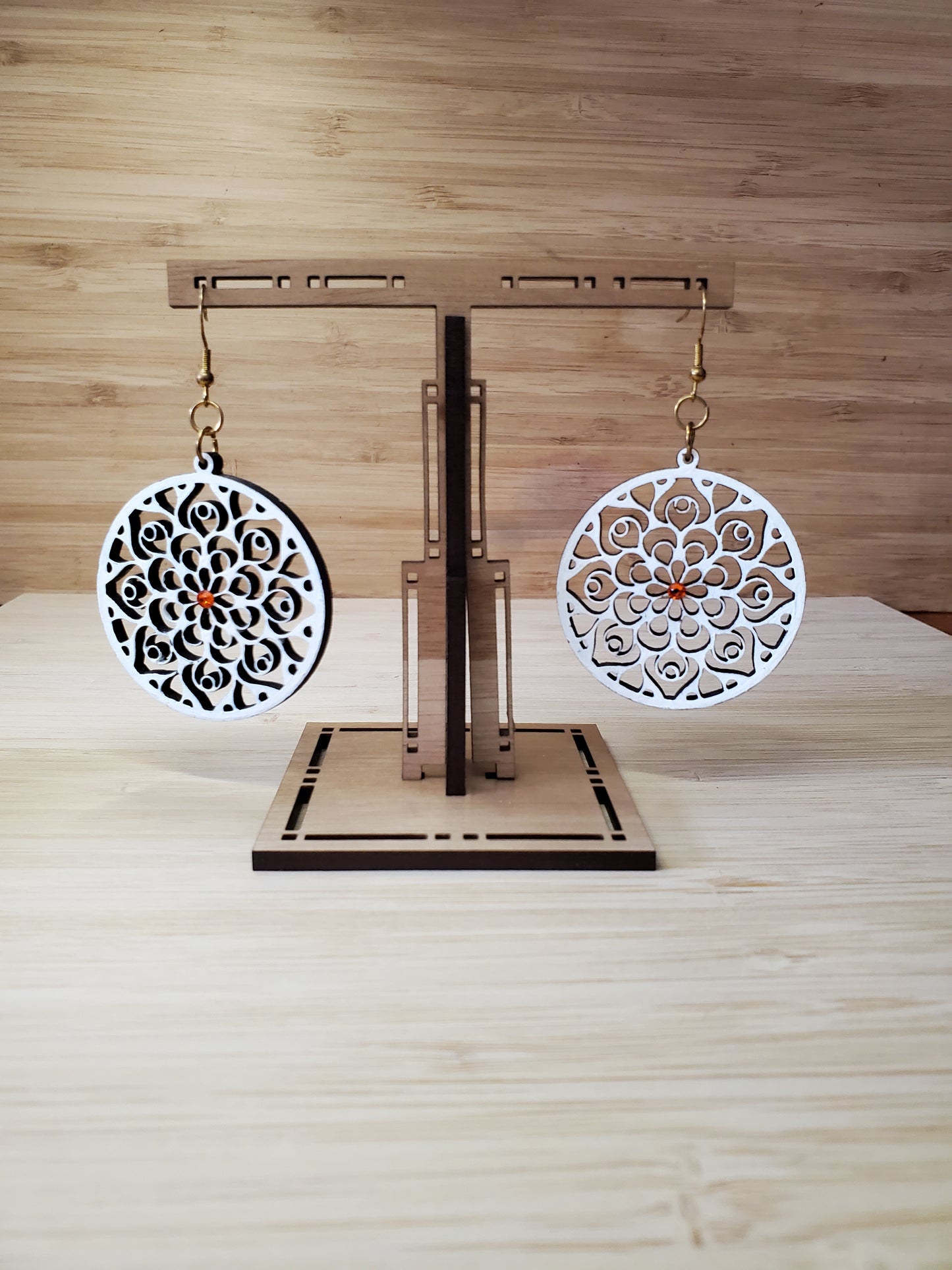 Lasered and Handpainted Wooden Round Mandala Earrings