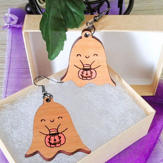 Wooden Ghost Earrings