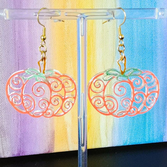 Laser Cut Acrylic Pumpkin Halloween Fall Earrings