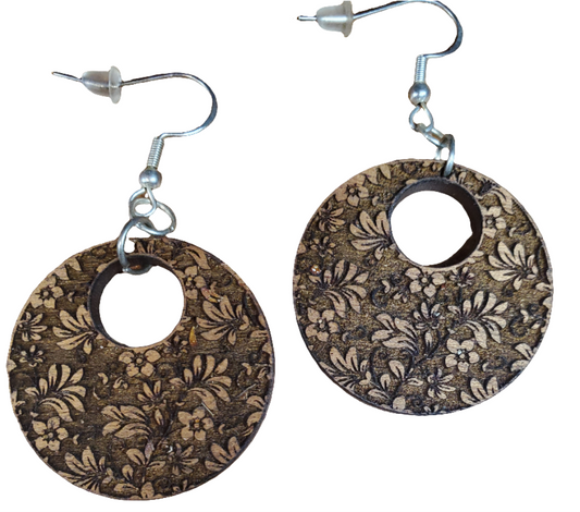Laser Engraved Wooden Floral Earrings