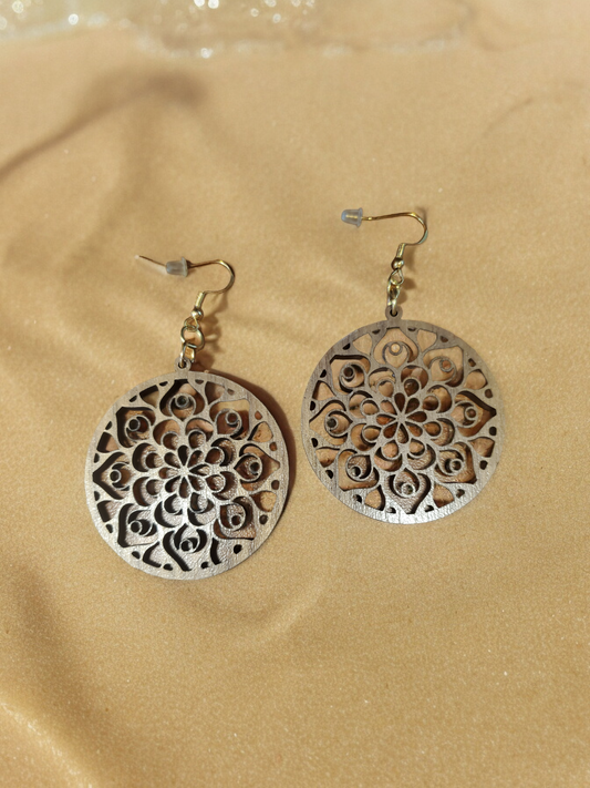 Lasered Wooden Round Mandala Earrings