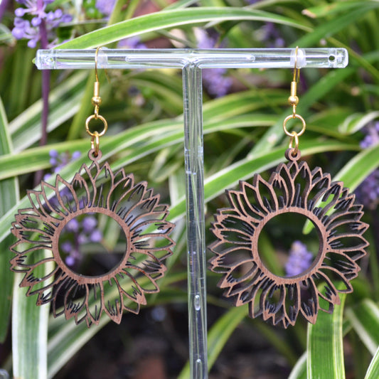 Lasered Wooden Sunflower Earrings