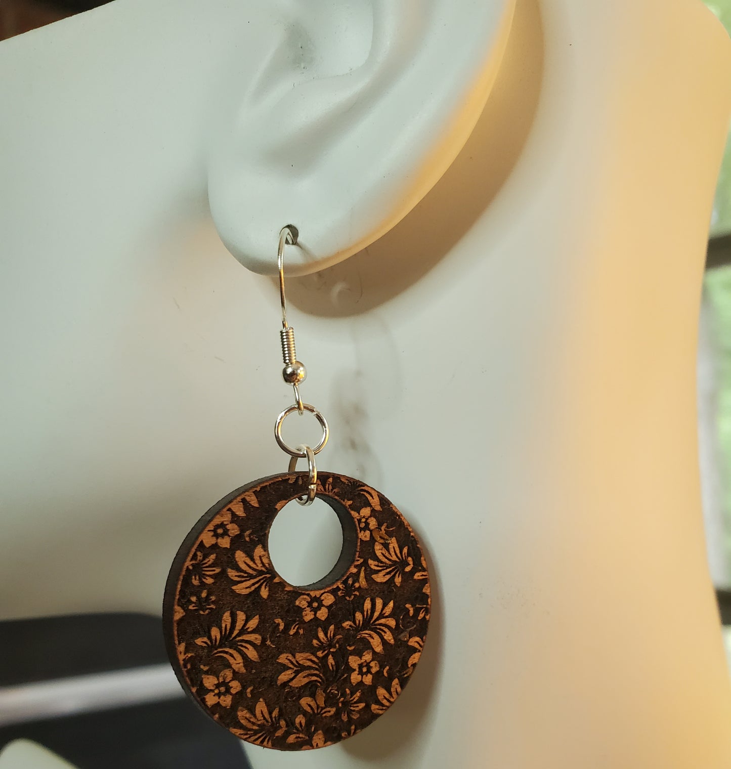 Laser Engraved Wooden Floral Earrings
