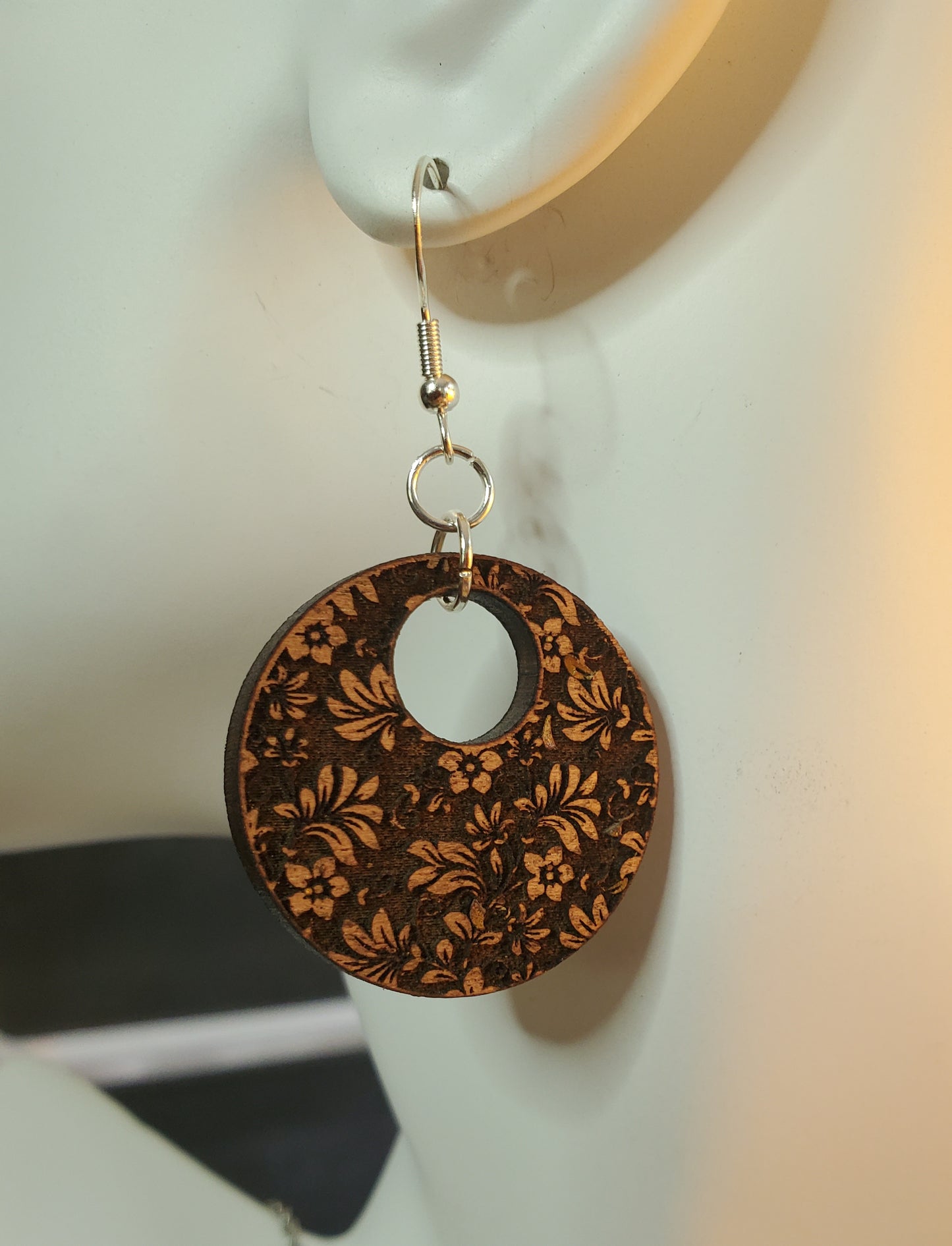 Laser Engraved Wooden Floral Earrings