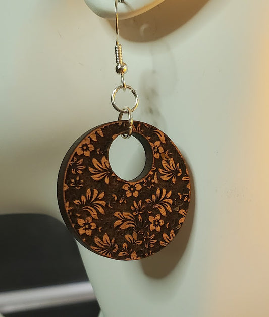 Laser Engraved Wooden Floral Earrings
