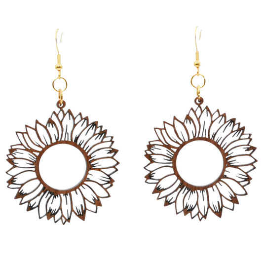 Lasered Wooden Sunflower Earrings