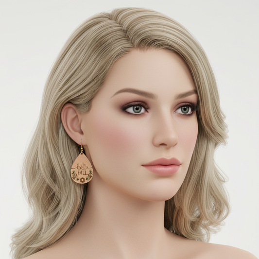 Laser Handcrafted Wooden "Hello Fall" Earrings