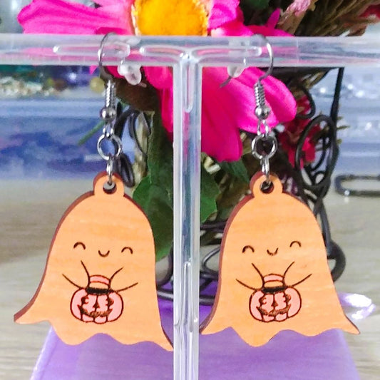 Wooden Ghost Earrings