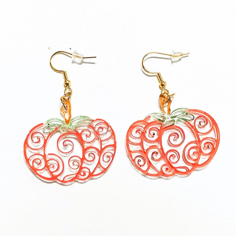 Laser Cut Acrylic Pumpkin Halloween Fall Earrings