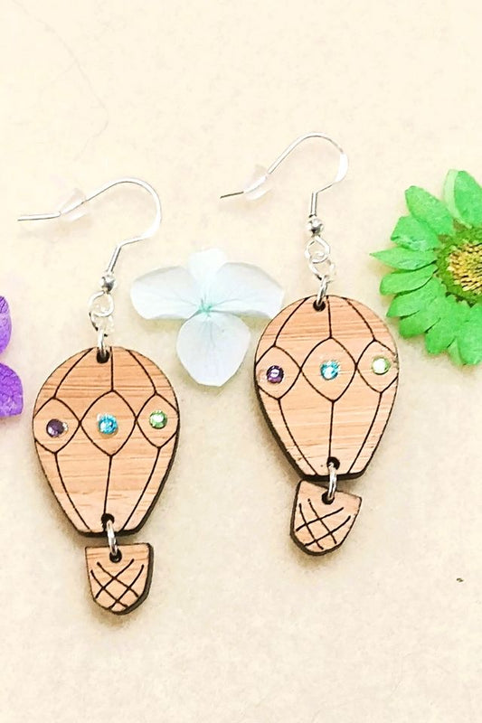 Laser Cut Hot Air Balloon Wooden Earrings Handcrafted with rhinestones.