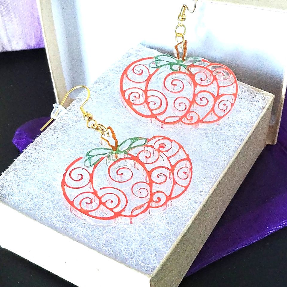 Laser Cut Acrylic Pumpkin Halloween Fall Earrings