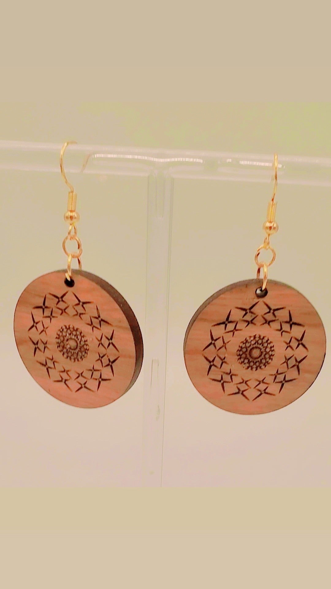 Laser Engraved Dainty Wooden Round Earrings