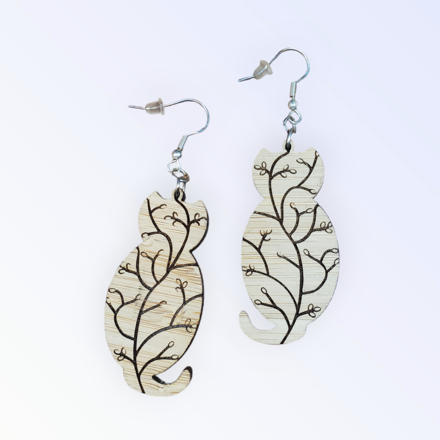 Wooden Cat Themed Earrings