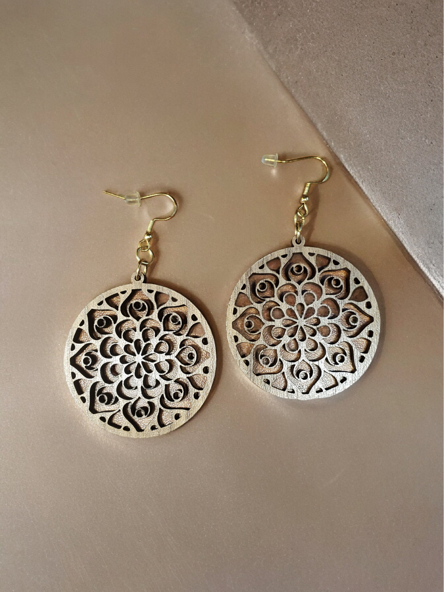 Lasered Wooden Round Mandala Earrings