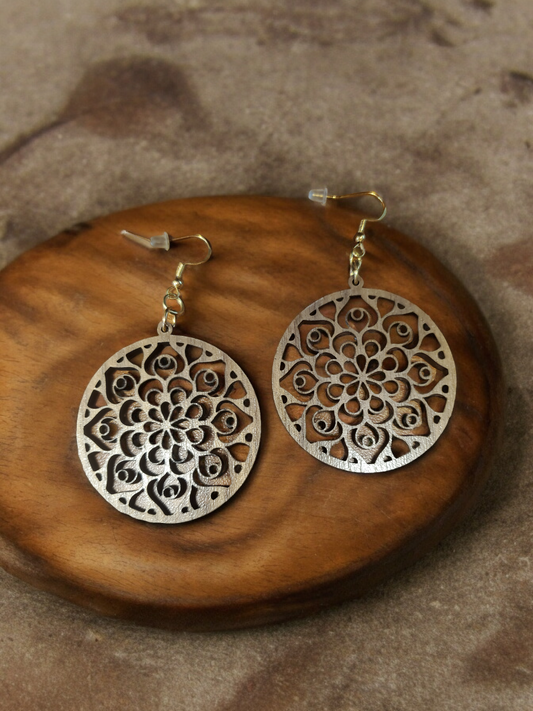 Lasered Wooden Round Mandala Earrings