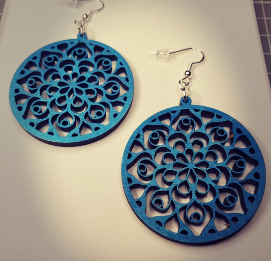Blue Round Mandala Earrings