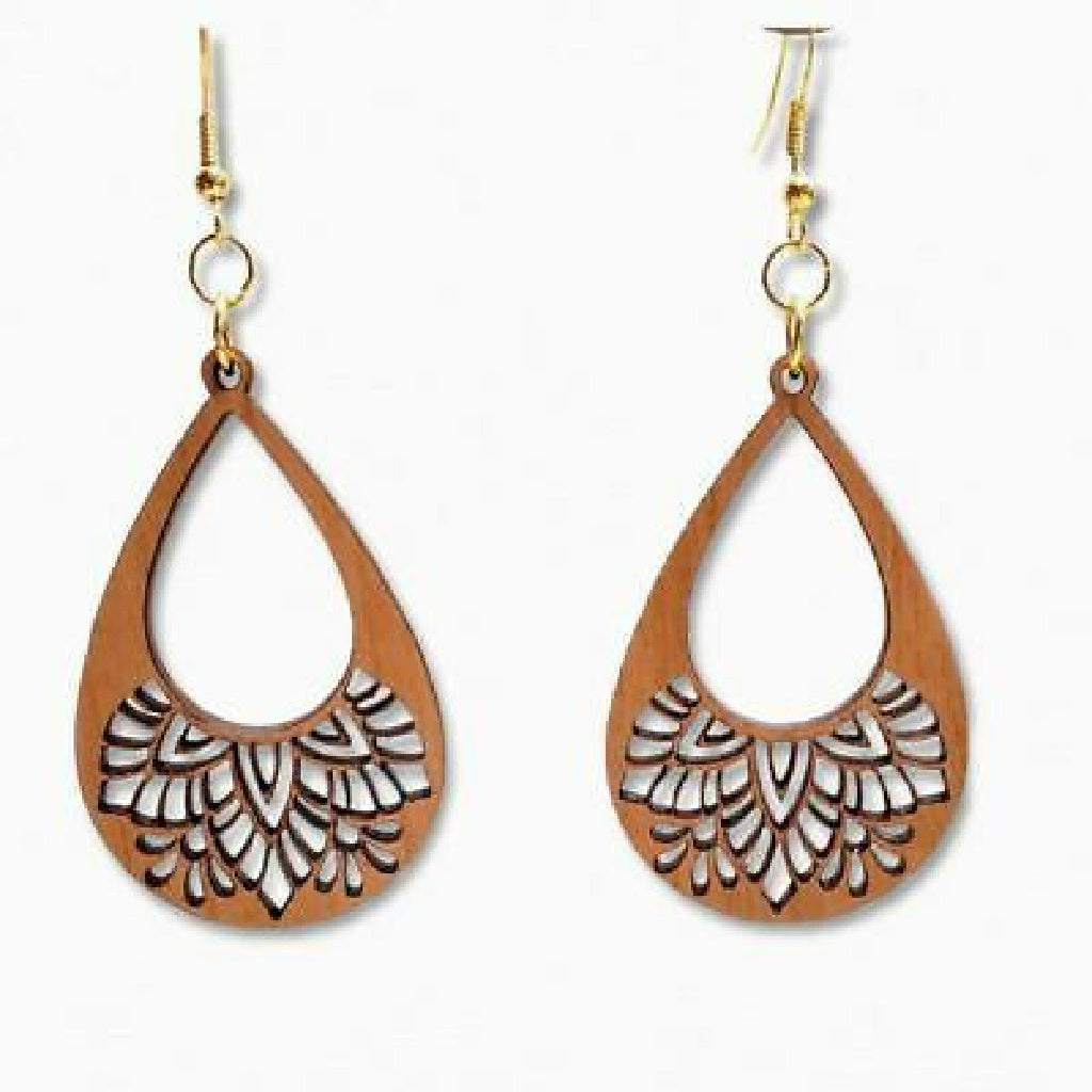Lasered Wooden Mandala Bohemian Earrings